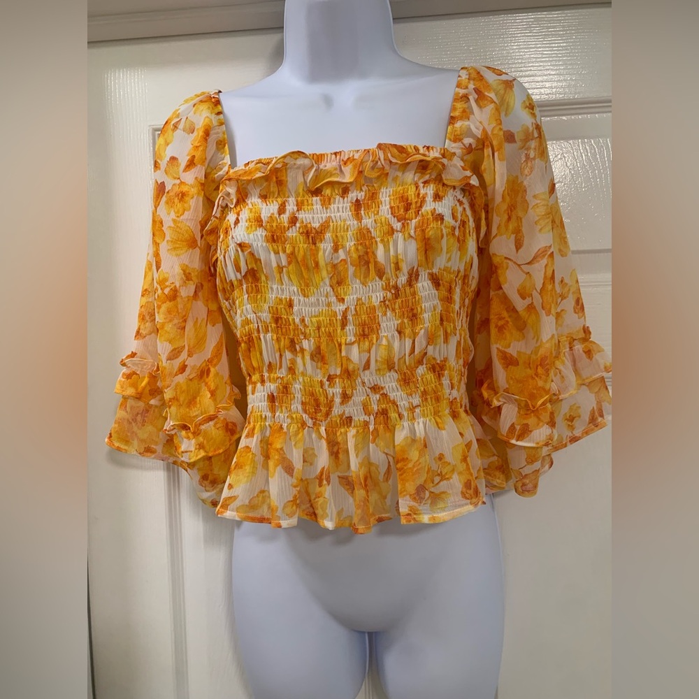 Lulus orange smocked top with flutter sleeves